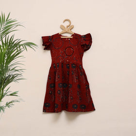 Girls pure cotton ajrakh hand block print frock dress (2-3