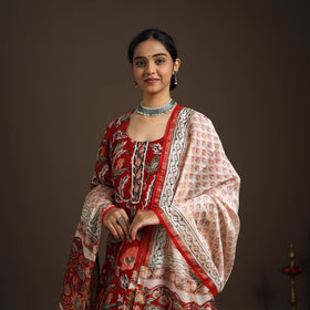 Red - gota work chanderi silk sanganeri kurta set (set