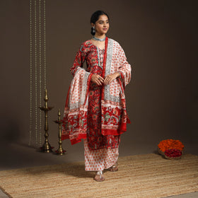 Red - gota work chanderi silk sanganeri kurta set (set