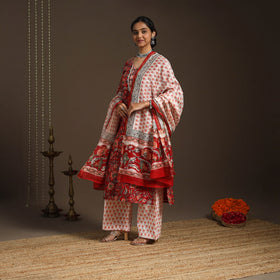 Red - gota work chanderi silk sanganeri kurta set (set