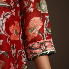 Red - gota work chanderi silk sanganeri kurta set (set