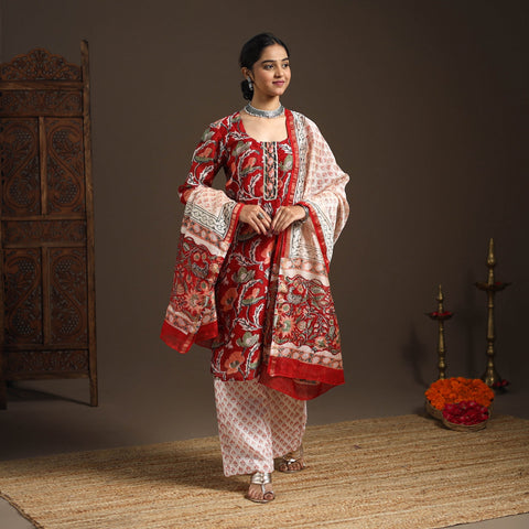 Red - gota work chanderi silk sanganeri kurta set (set