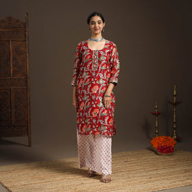 Red - gota work chanderi silk sanganeri kurta set (set