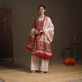 Red - gota work chanderi silk sanganeri kurta set (set