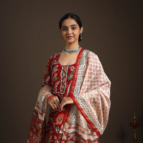 Red - gota work chanderi silk sanganeri kurta set (set