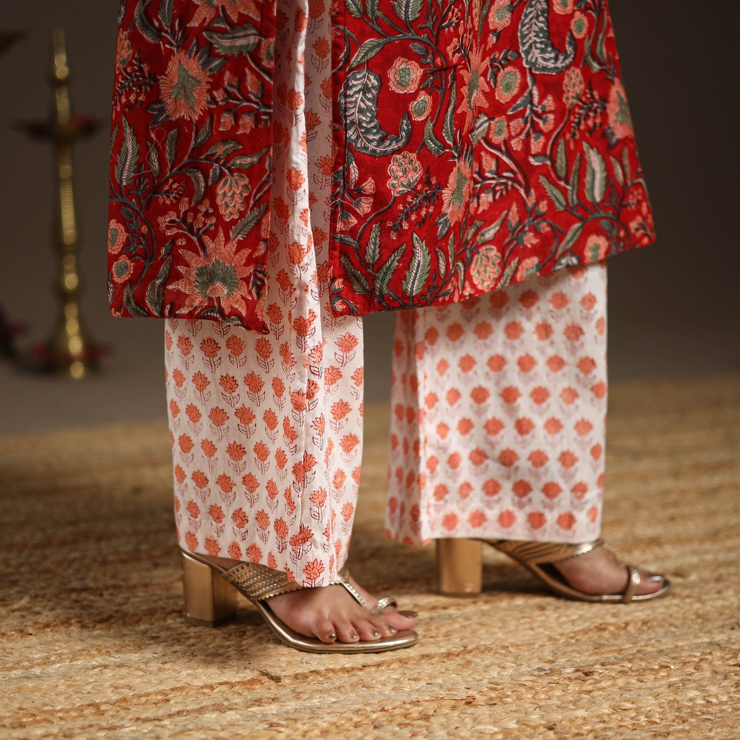 Red - gota work chanderi silk sanganeri kurta set (set