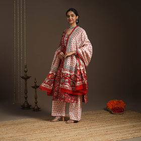 Red - gota work chanderi silk sanganeri kurta set (set