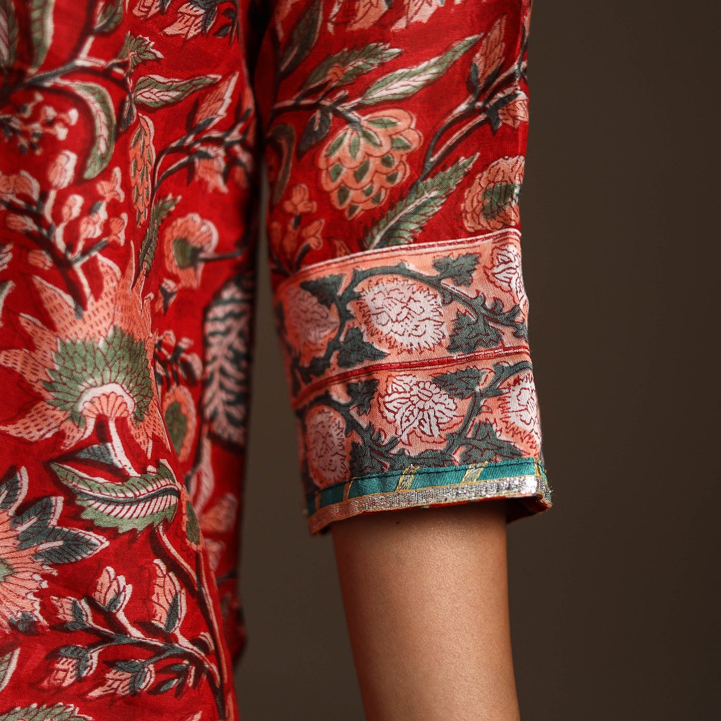 Red - gota work chanderi silk sanganeri kurta set (set