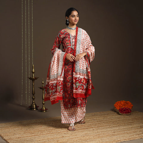 Red - gota work chanderi silk sanganeri kurta set (set