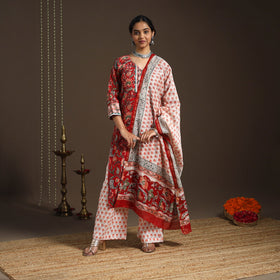 Red - gota work chanderi silk sanganeri kurta set (set