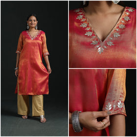Gota work fine tissue zari straight plain kurta for women