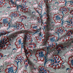 Buy Red & Grey Floral Jaal Sanganeri Block Printed Cotton Fabric Online at iTokri.com