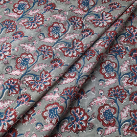 Buy Red & Grey Floral Jaal Sanganeri Block Printed Cotton Fabric Online at iTokri.com
