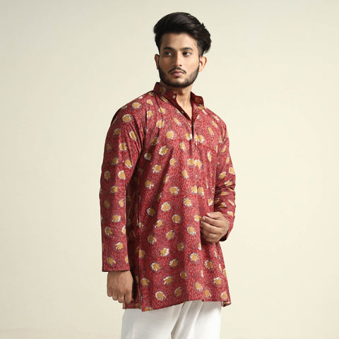 Buy Bagru Block Printed Cotton Men Short Kurta Online at iTokri.com