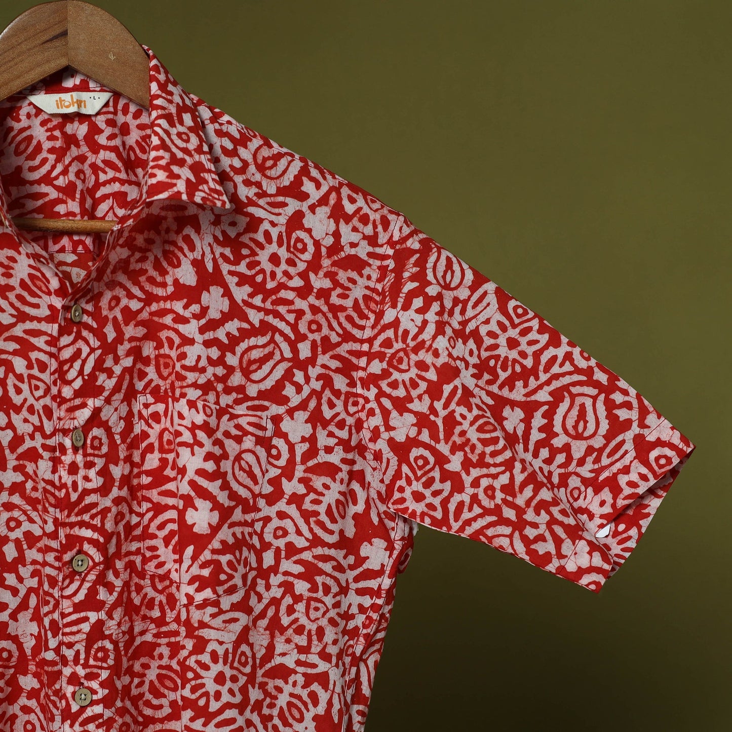 Half sleeve cotton men hand block batik print shirt 08