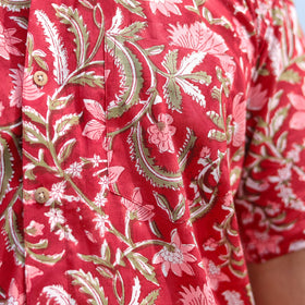 Red Half Sleeve Block Print Cotton Men Sanganeri Shirt