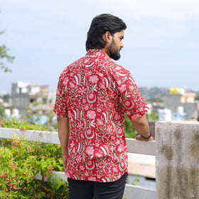 Red Half Sleeve Block Print Cotton Men Sanganeri Shirt
