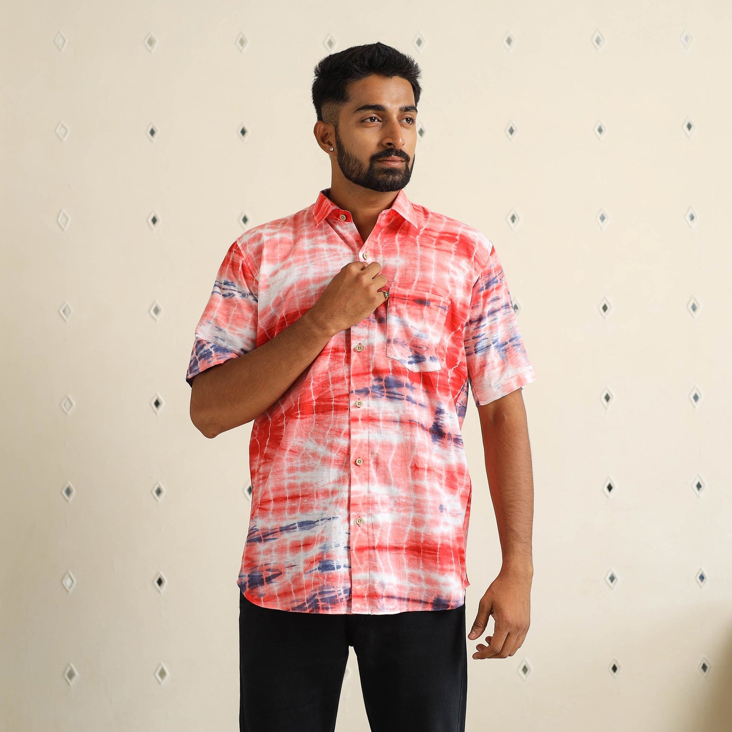 Buy Half Sleeve Tie & Dye Cotton Men Shibori Shirt