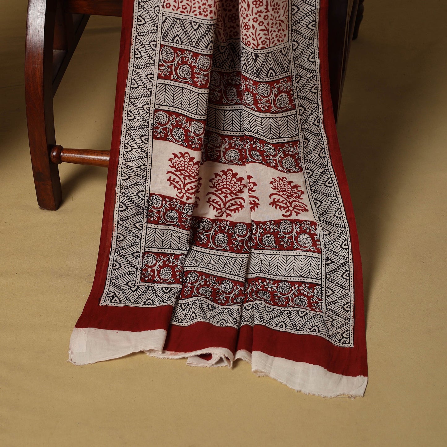 Red - hand bagh natural dyed cotton 3pc unstitched dress