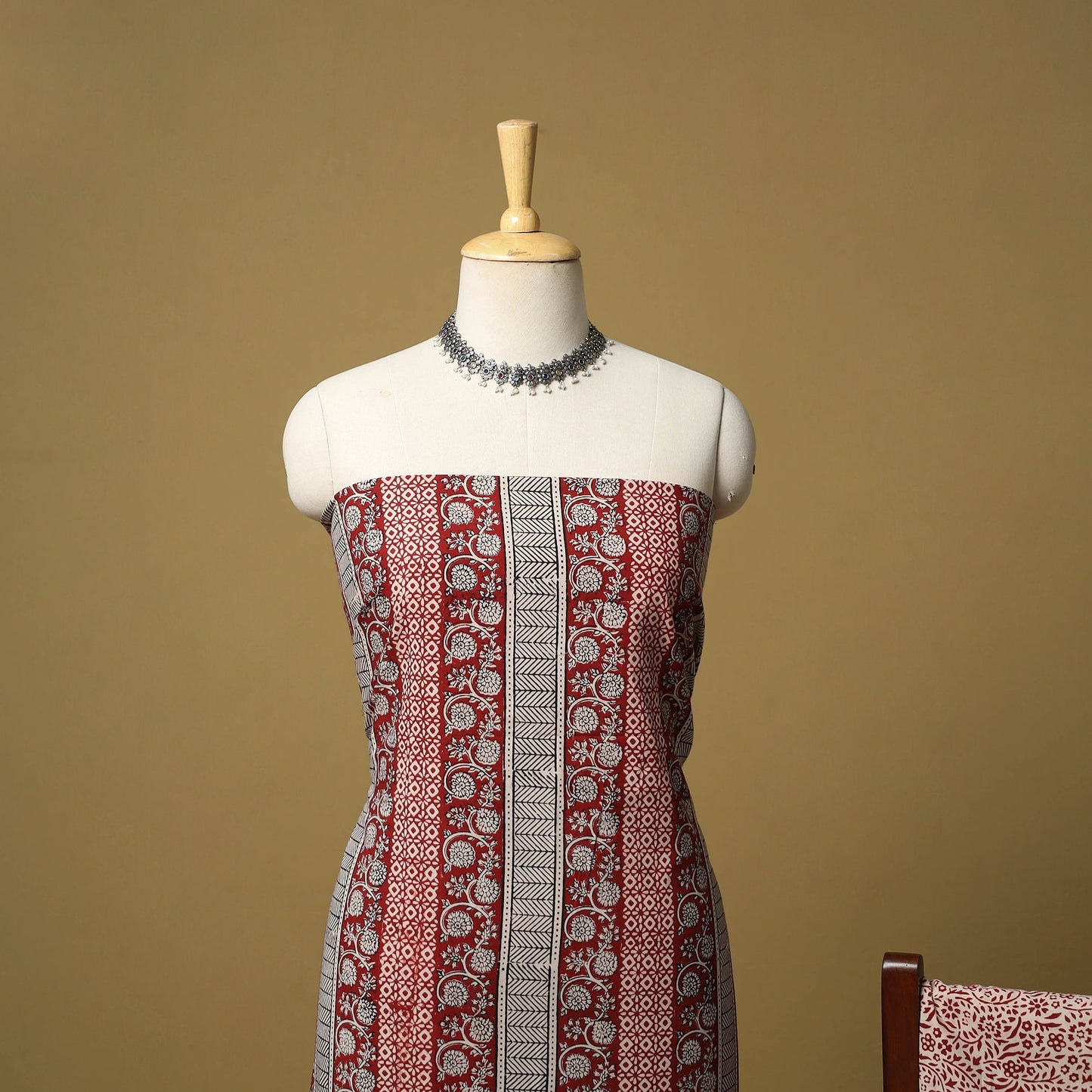 Red - hand bagh natural dyed cotton 3pc unstitched dress