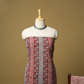 Red - hand bagh natural dyed cotton 3pc unstitched dress