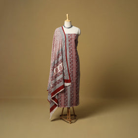 Red - hand bagh natural dyed cotton 3pc unstitched dress