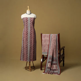 Red - hand bagh natural dyed cotton 3pc unstitched dress