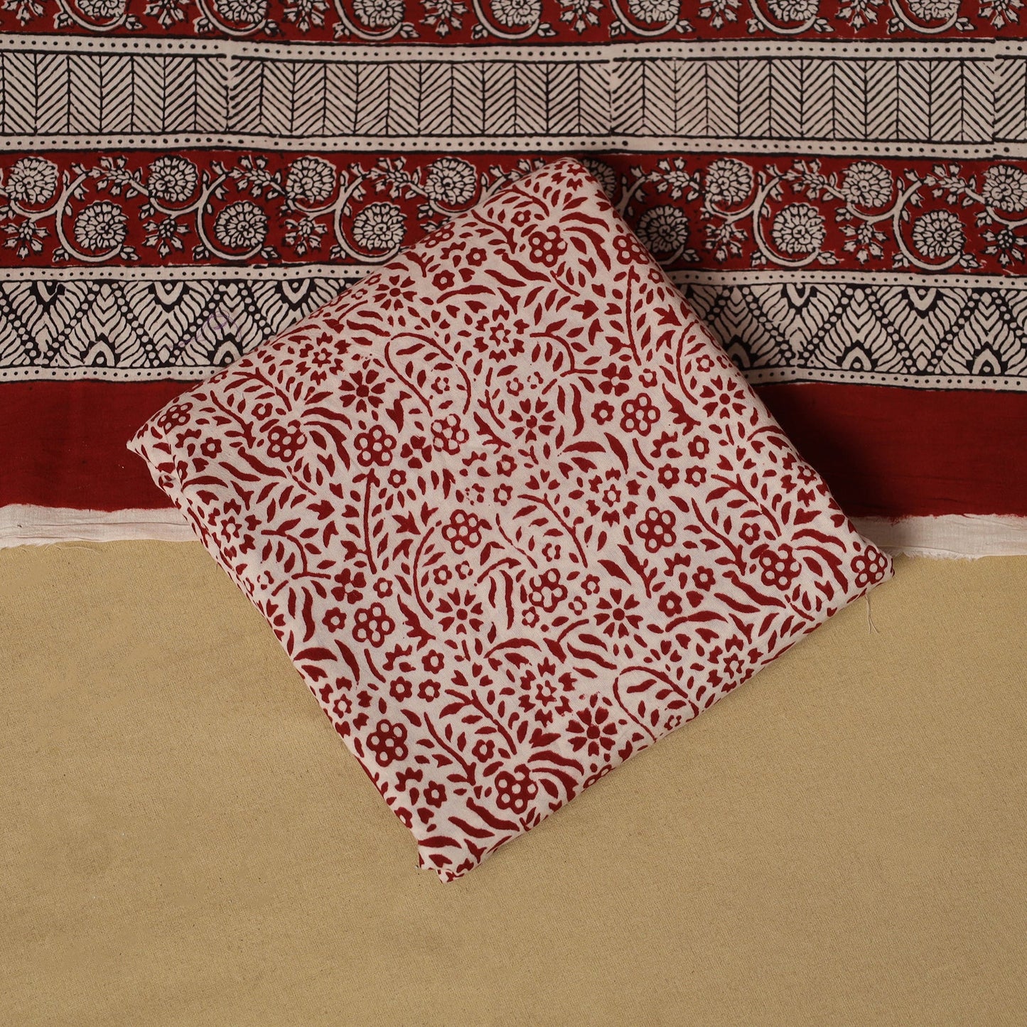 Red - hand bagh natural dyed cotton 3pc unstitched dress