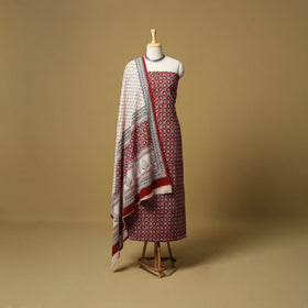 Red - hand bagh natural dyed cotton 3pc unstitched dress