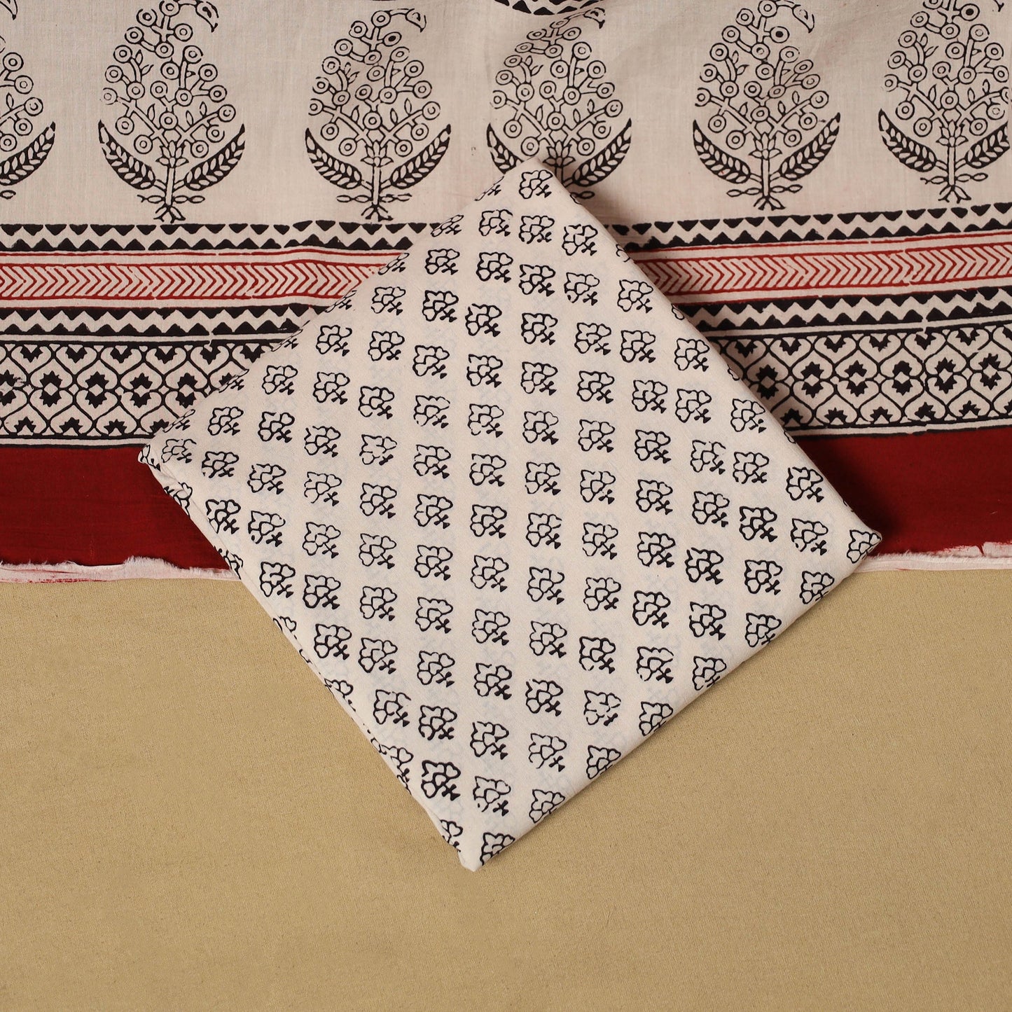 Red - hand bagh natural dyed cotton 3pc unstitched dress