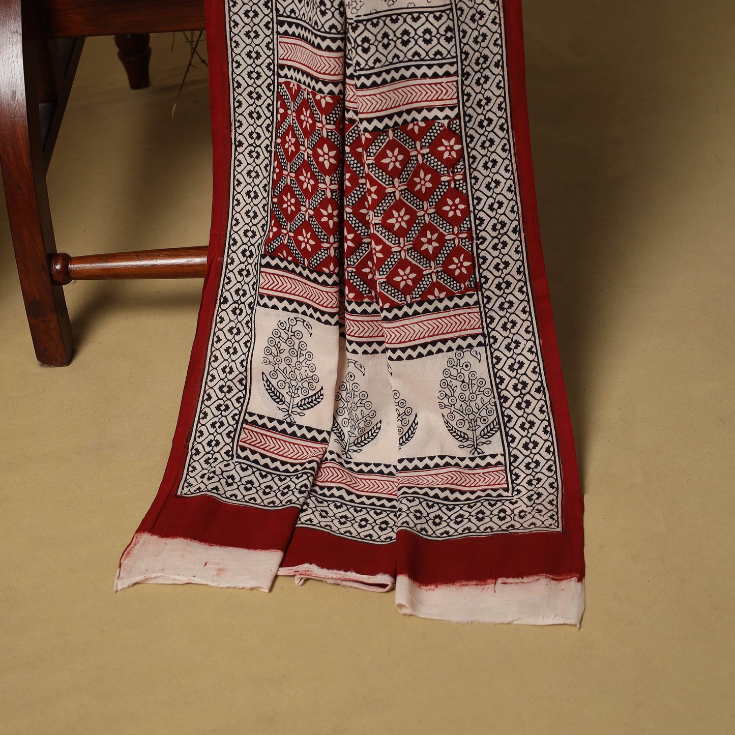 Red - hand bagh natural dyed cotton 3pc unstitched dress