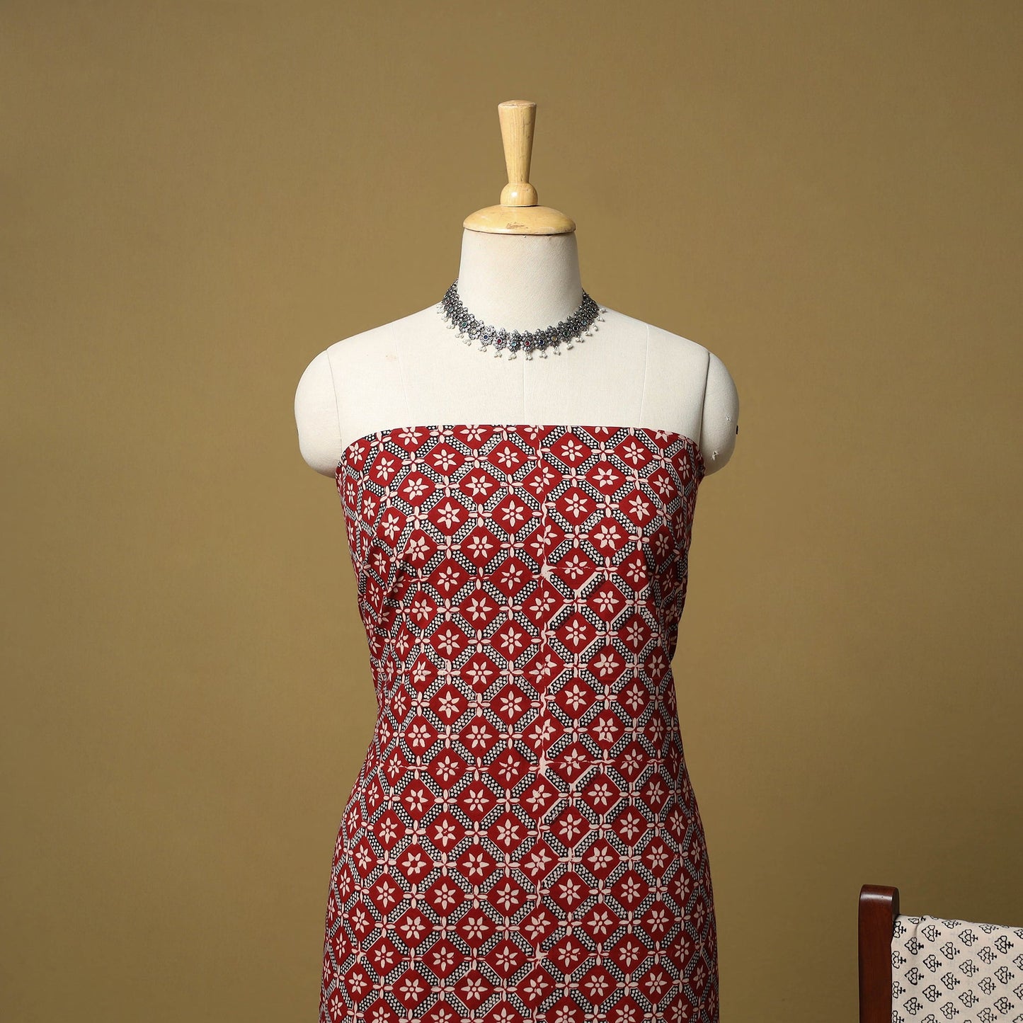 Red - hand bagh natural dyed cotton 3pc unstitched dress