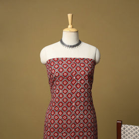 Red - hand bagh natural dyed cotton 3pc unstitched dress