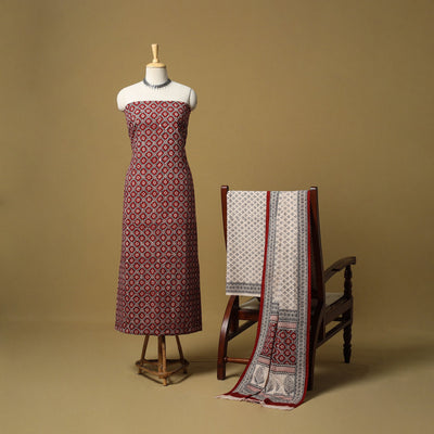 Red - hand bagh natural dyed cotton 3pc unstitched dress