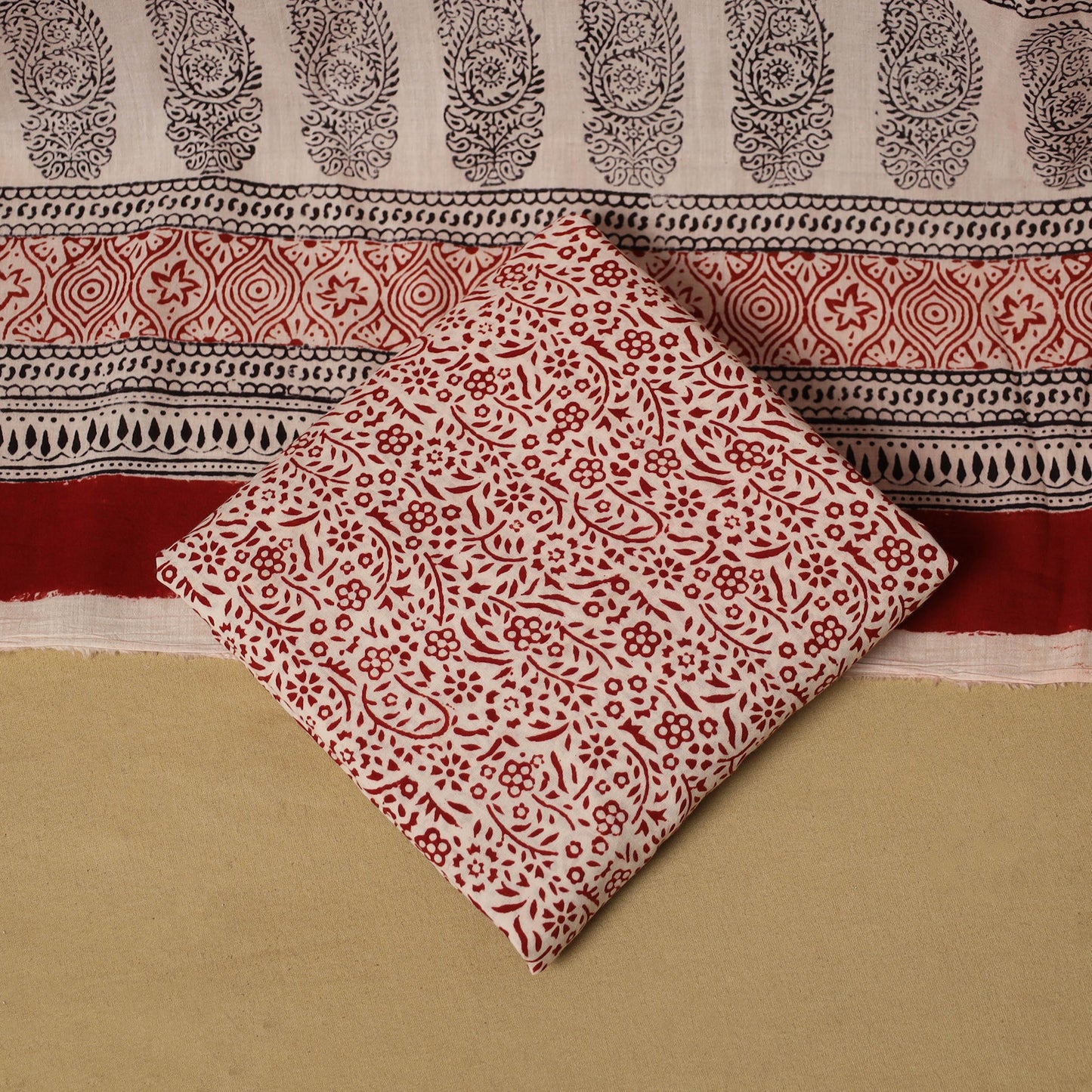 Red - hand bagh natural dyed cotton 3pc unstitched dress