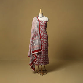 Red - hand bagh natural dyed cotton 3pc unstitched dress