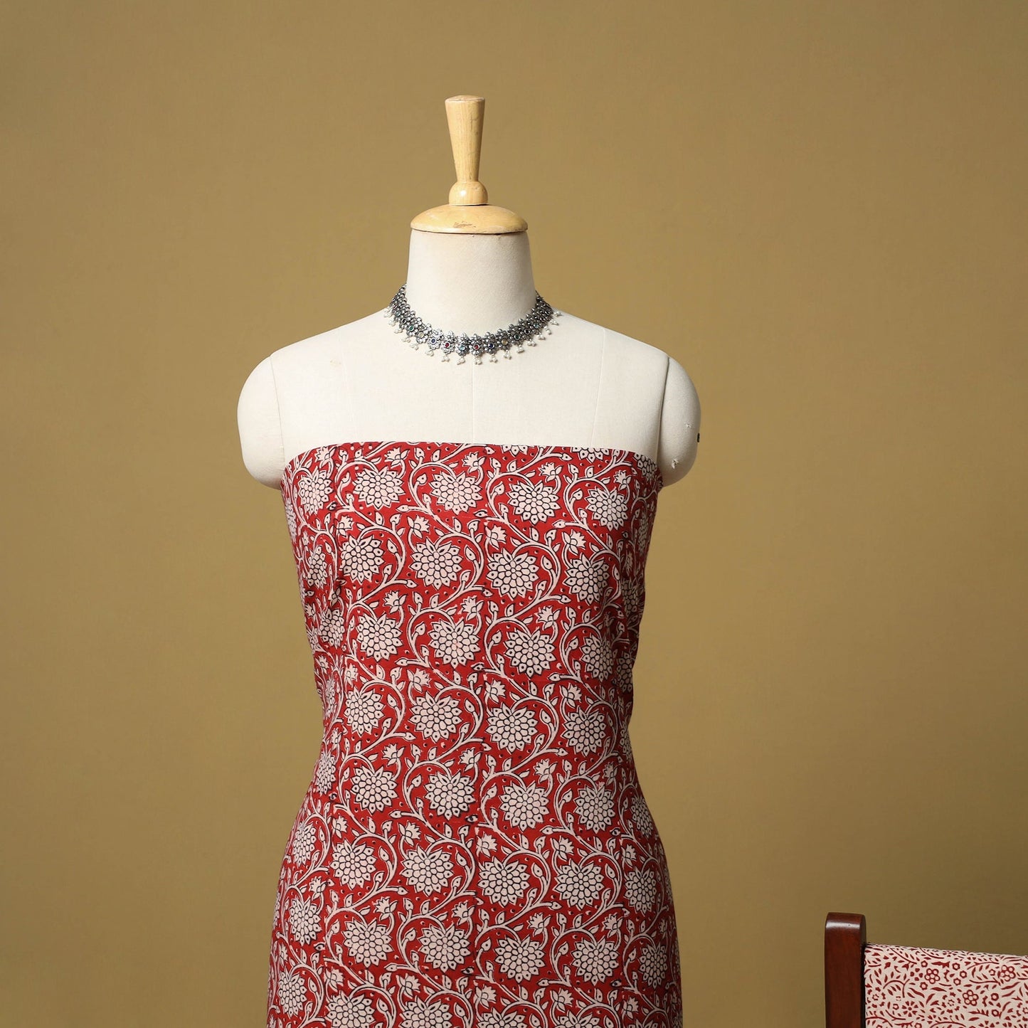 Red - hand bagh natural dyed cotton 3pc unstitched dress