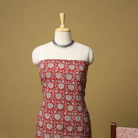 Red - hand bagh natural dyed cotton 3pc unstitched dress