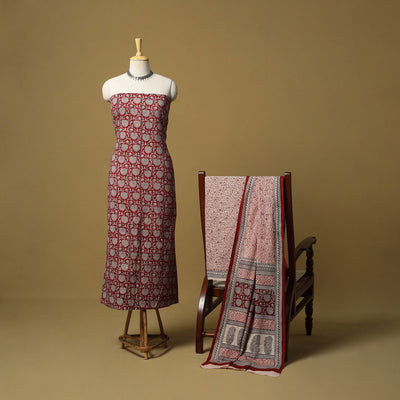 Red - hand bagh natural dyed cotton 3pc unstitched dress