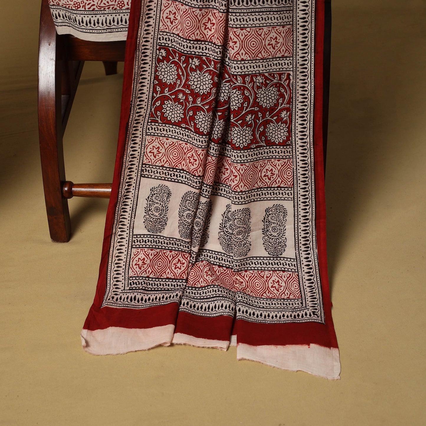 Red - hand bagh natural dyed cotton 3pc unstitched dress