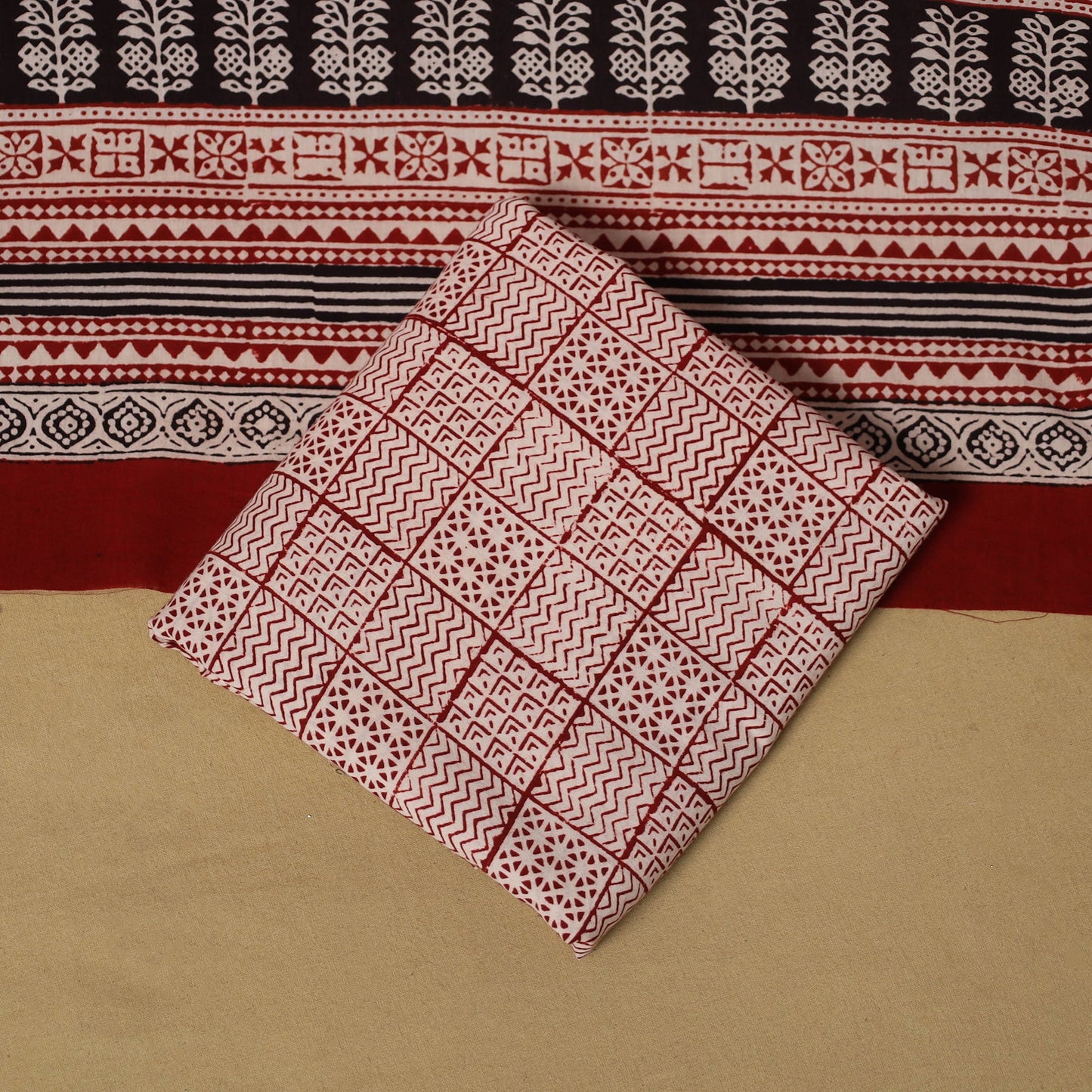 Red - hand bagh natural dyed cotton 3pc unstitched dress