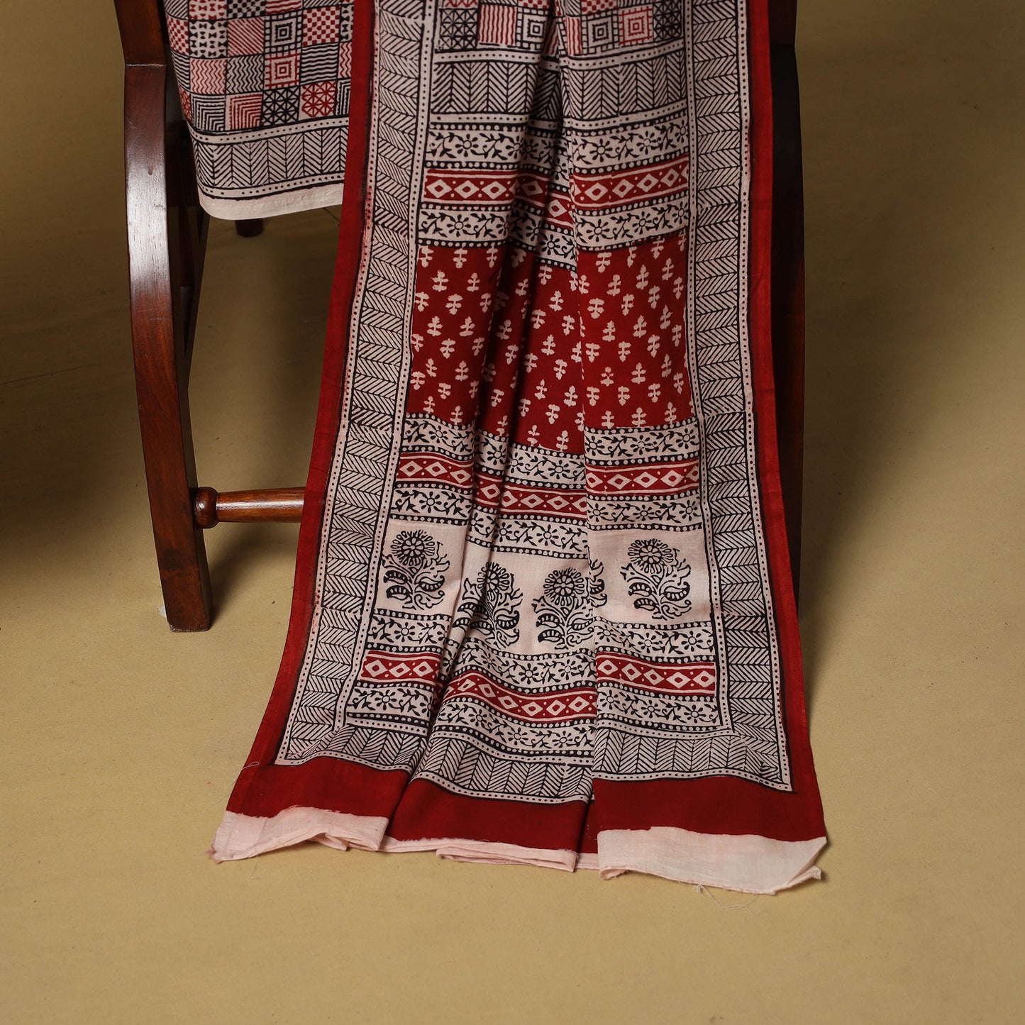 Red - hand bagh natural dyed cotton 3pc unstitched dress