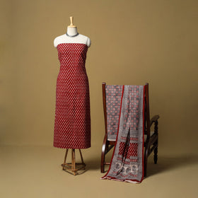 Red - hand bagh natural dyed cotton 3pc unstitched dress