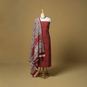 Red - hand bagh natural dyed cotton 3pc unstitched dress