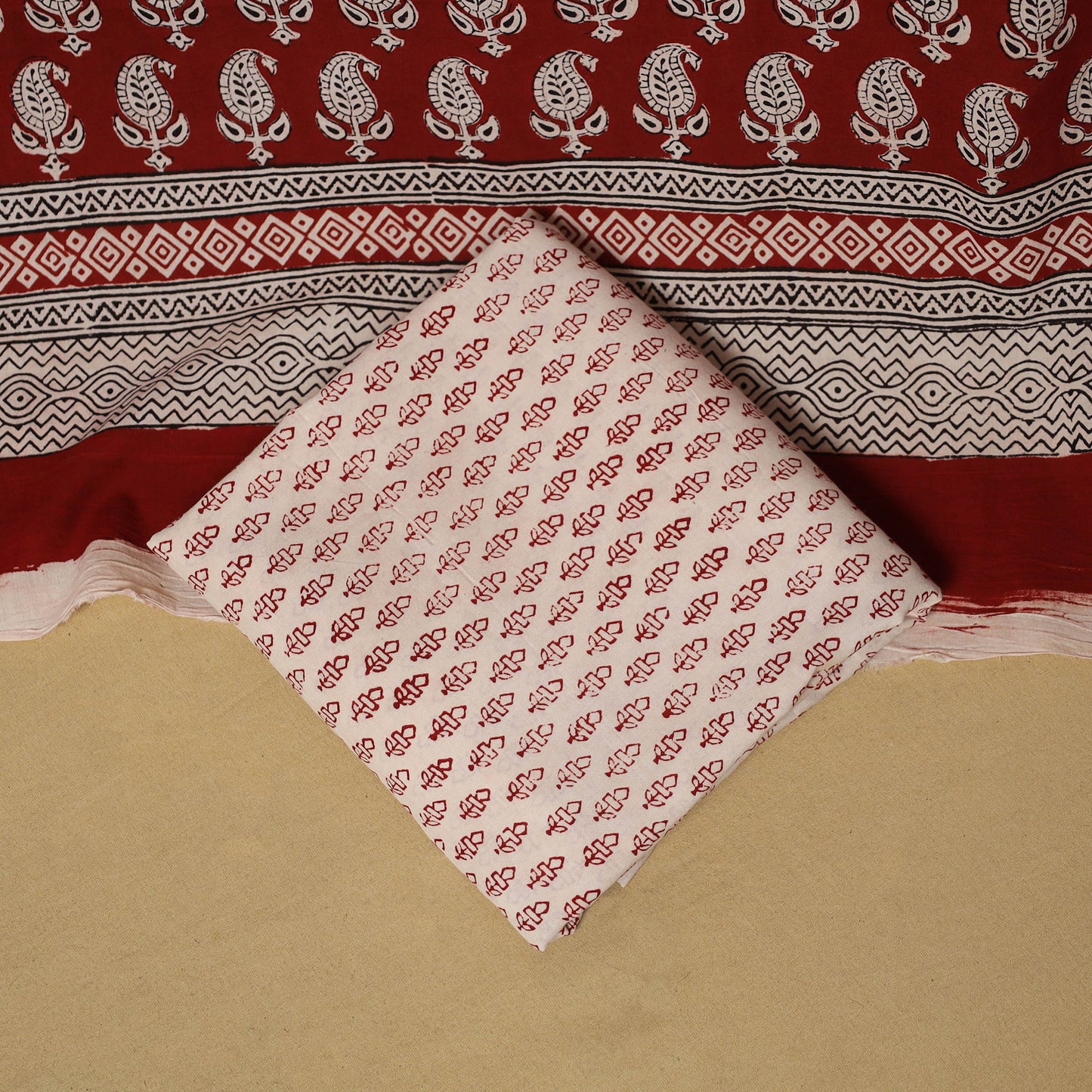 Red - hand bagh natural dyed cotton 3pc unstitched dress