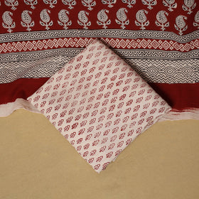 Red - hand bagh natural dyed cotton 3pc unstitched dress