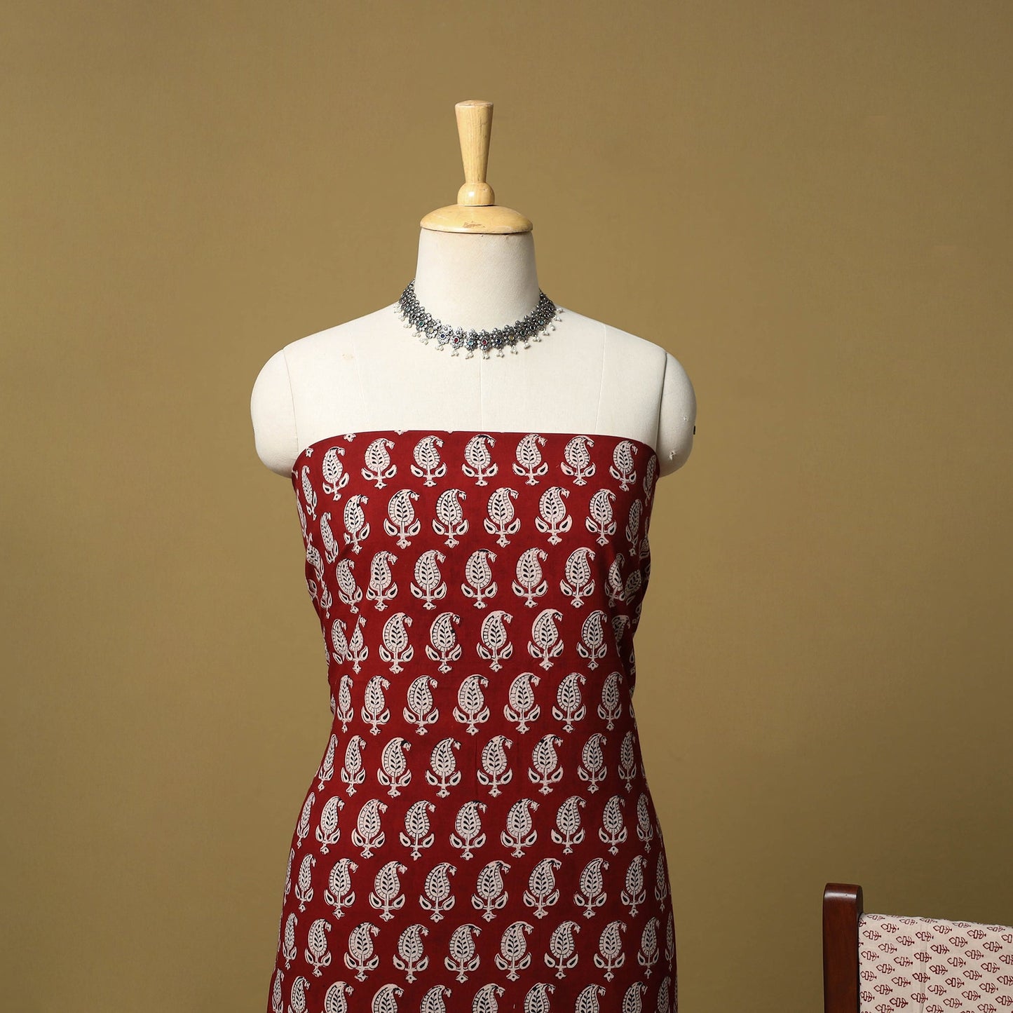 Red - hand bagh natural dyed cotton 3pc unstitched dress