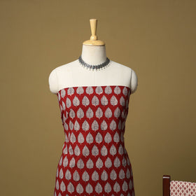 Red - hand bagh natural dyed cotton 3pc unstitched dress