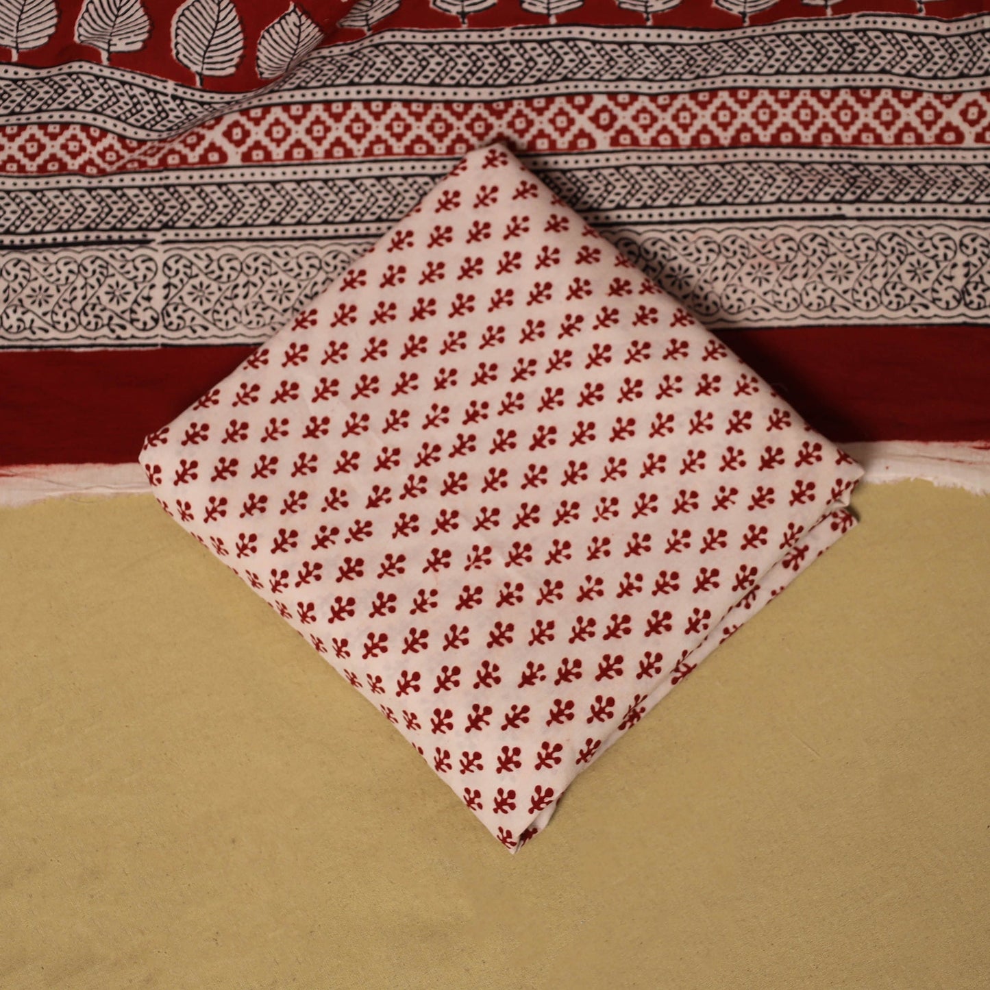 Red - hand bagh natural dyed cotton 3pc unstitched dress