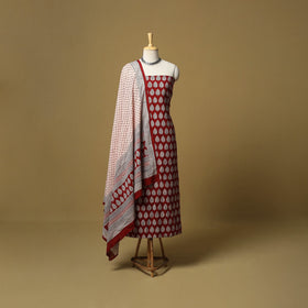 Red - hand bagh natural dyed cotton 3pc unstitched dress